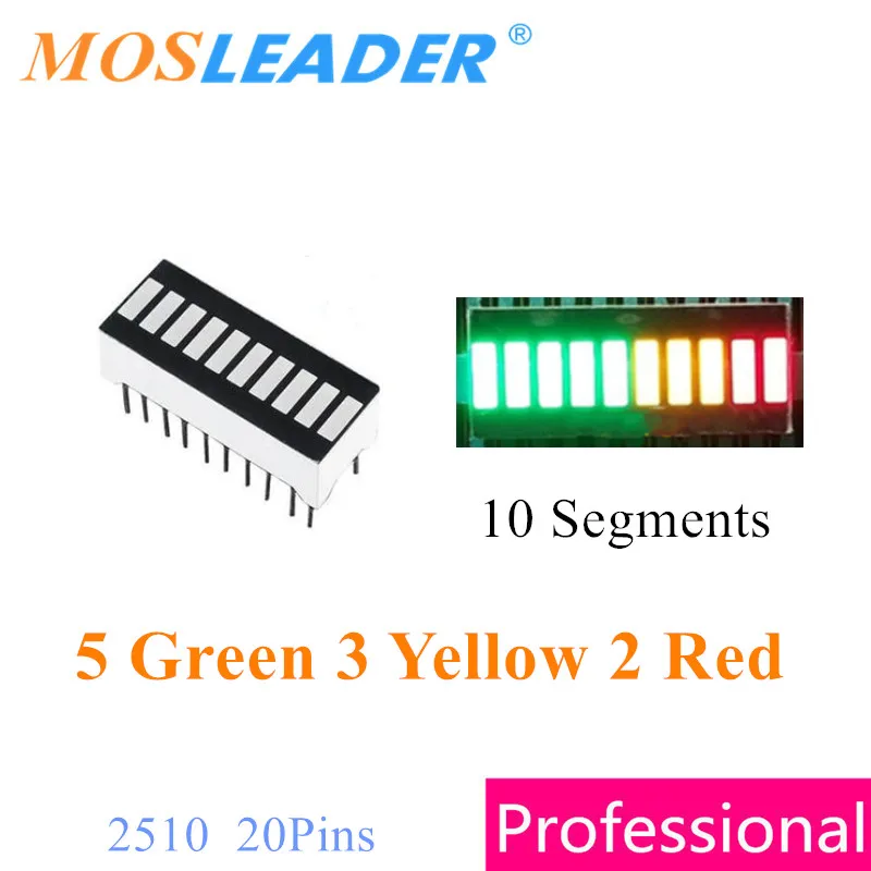 

Mosleader 100pcs 2510 5 Green 3 Yellow 2 Red 10 Segments 3 colors Bargraph LED Bar graph light display module DIP20 Multi-color