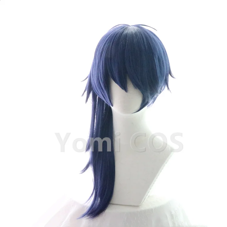 Division Rap Battle HypnosisMic DRB Arisugawa Dice Cosplay Wig Drak Blue Medium Hairstyle Free Wig Cap Anime Cosplay Halloween