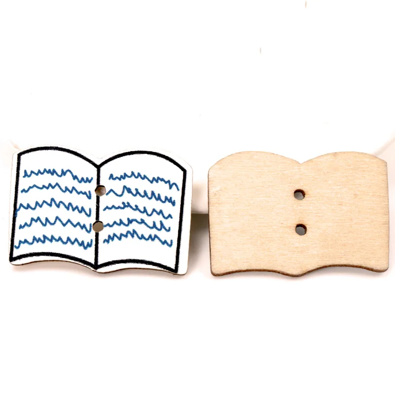 Book Pattern diy Wooden Buttons Botones Handmade Accessories Decoration Sewing Scrapbooking Crafts Mix 30x21mm 20pcs