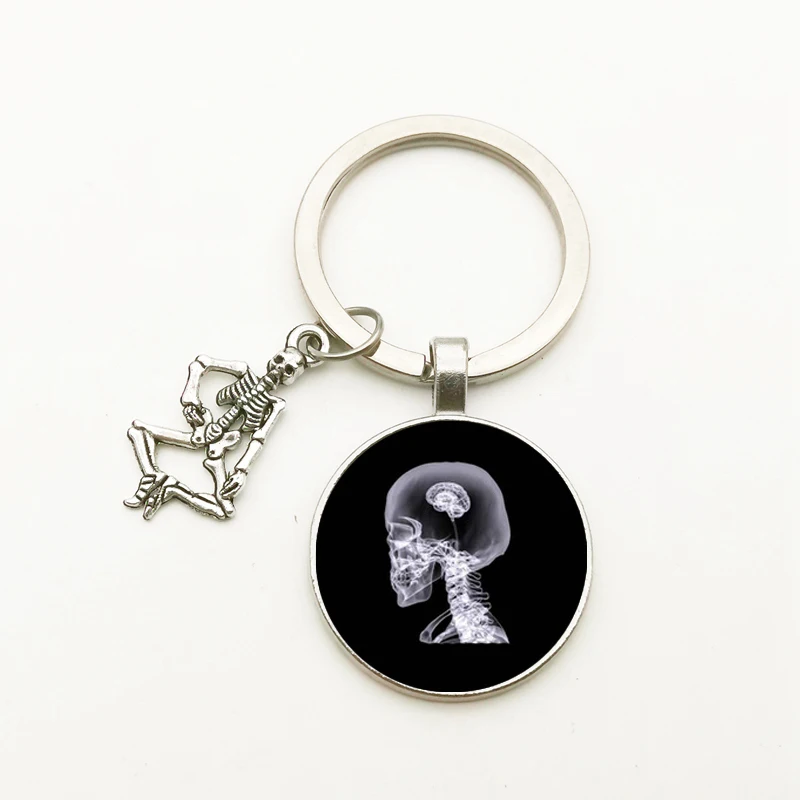 Fashion Vintage Cute X-ray Film Key Ring Skull Pendant Keychain Dome Glass Jewelry Nurse Doctor Gift Bag Charm Souvenir Women