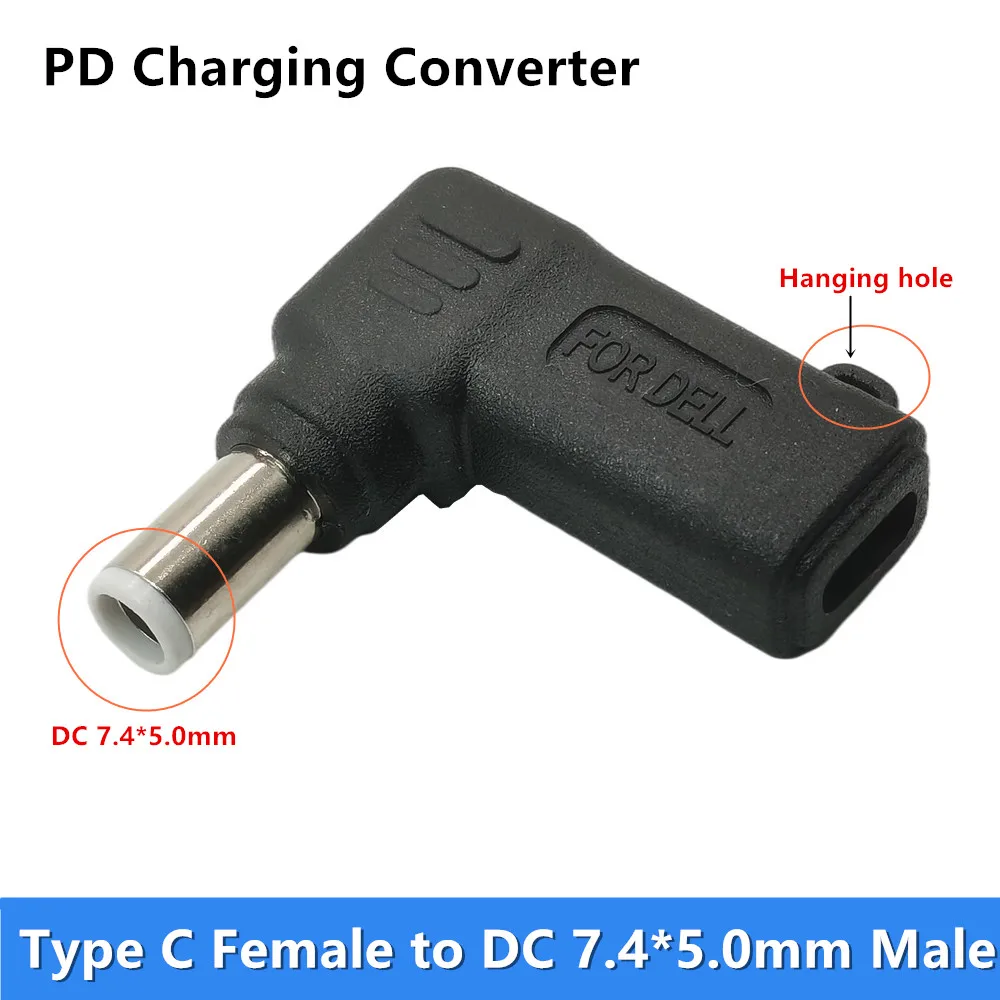 65W 90W Type-C Female to 7.4x5.0mm Male PD Charger Connector USB Type C Fast Charging Cable Laptop Adapter Converter for DELL