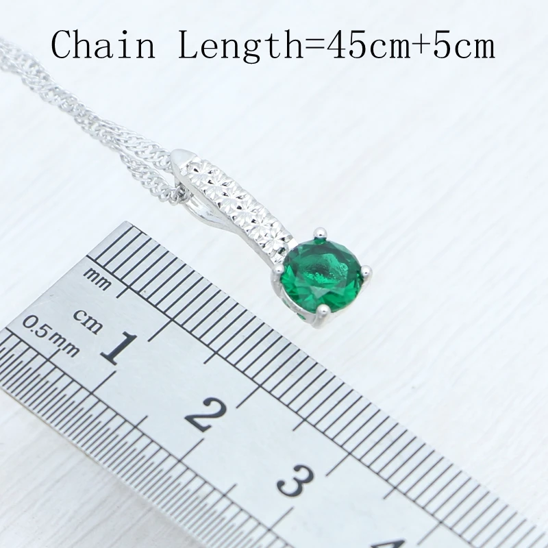 925 Silver Jewelry Set Natural Green Round Emerald Ring Earrings Pendant Necklace Open Ring for Woman Birthday Gift