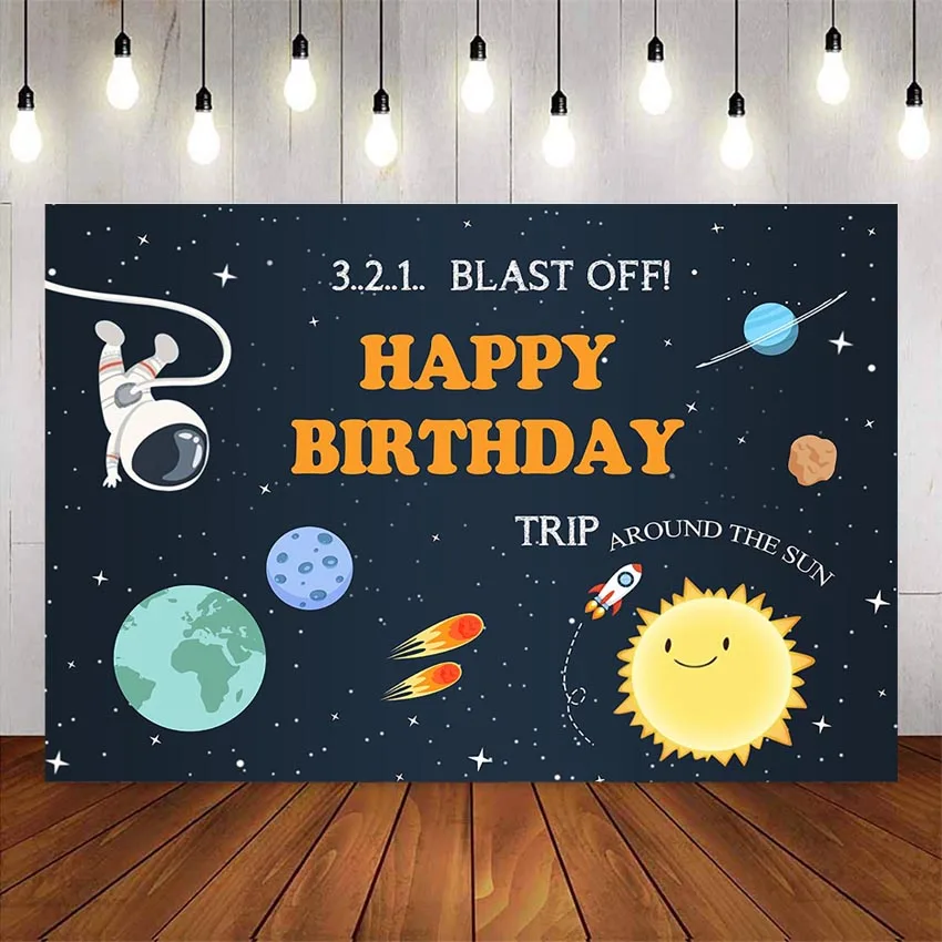 Universe Adventure Birthday Backdrop Spaceship Astronaut Boy Birthday Photography Background Outer Space Planet decoration