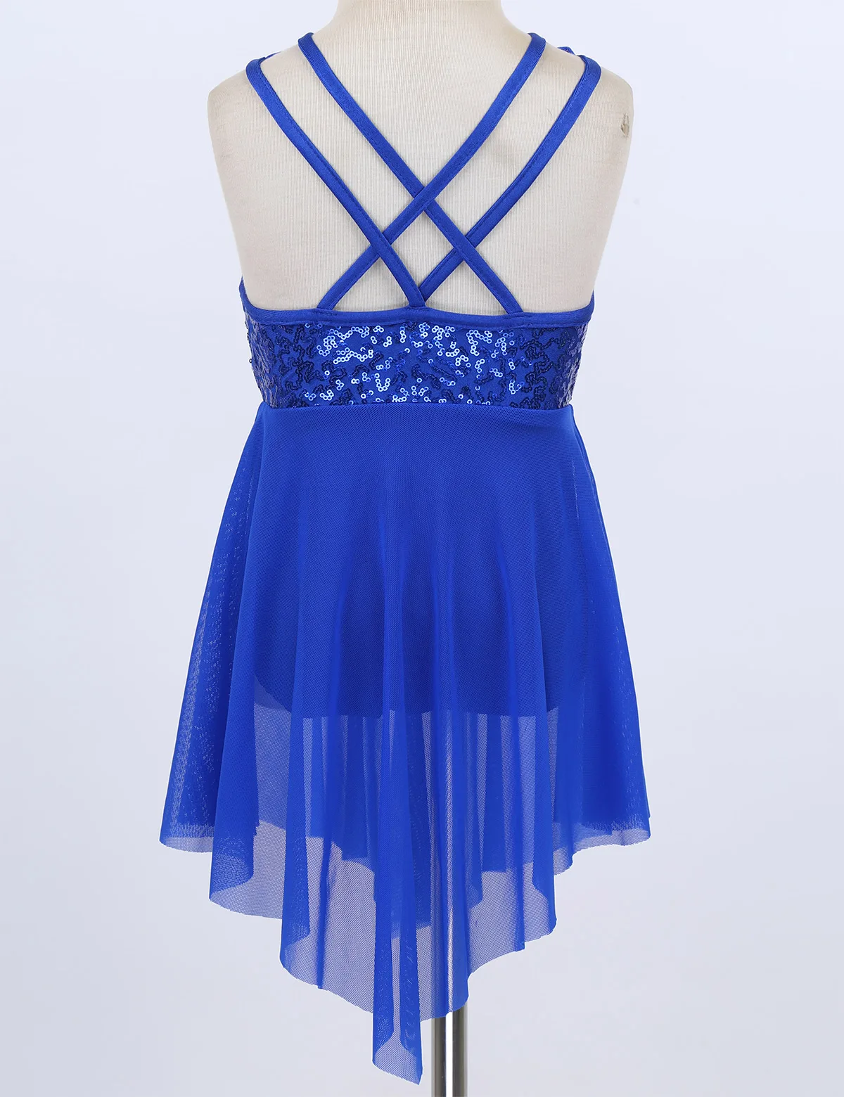 TiaoBug Kids Girls Sequins Sleeveless Asymmetrical Ballet Tutu Dress Children Gymnastics Leotard Skating Lyrical Dance Costumes