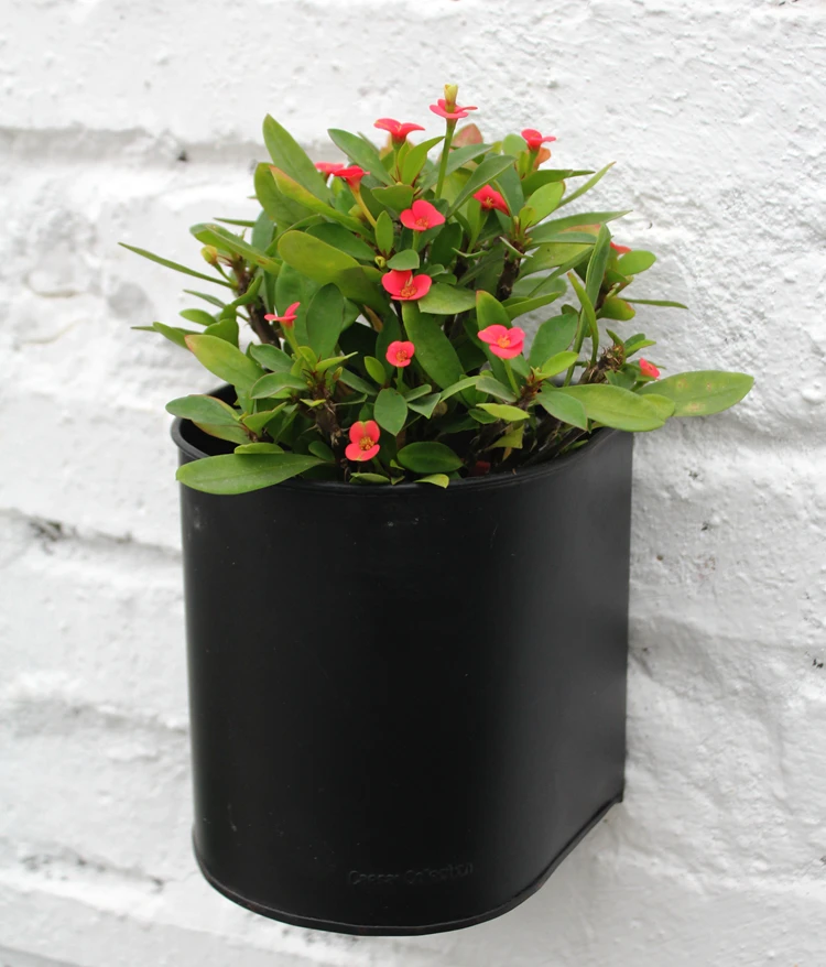 black half round wall metal planter pot