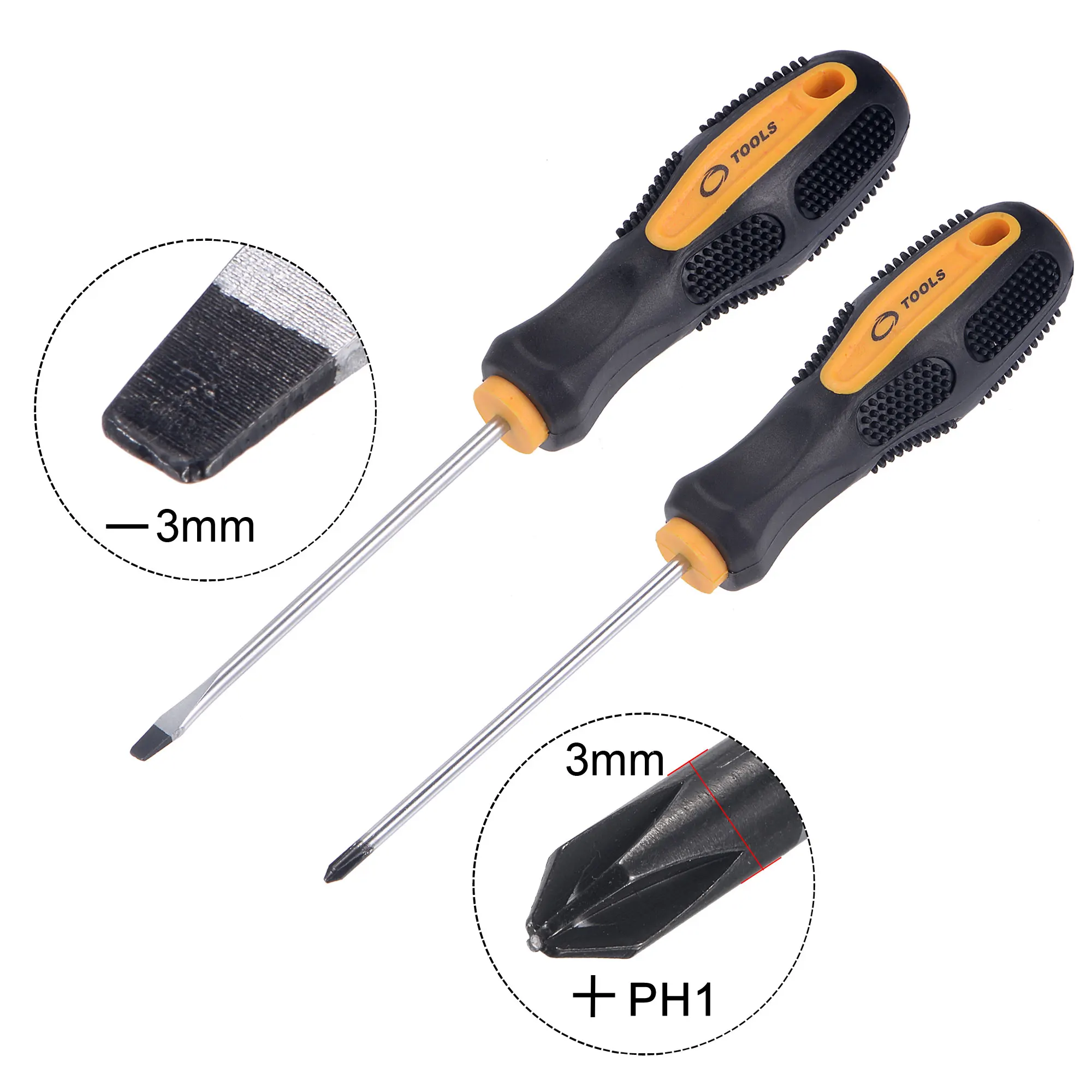 Uxcell #1 Phillips/3mm con intaglio magnetico cacciavite Set, 3 "CR-V albero tondo antiscivolo nero + manico giallo