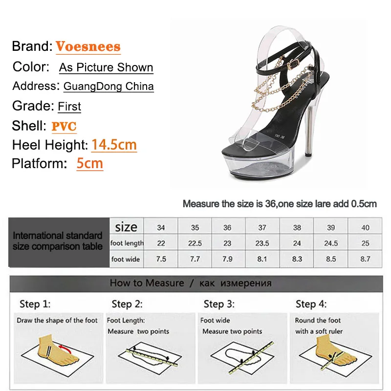 Voesnees Transparent Women Stiletto Shoes 2021 Sexy Chain Design Crystal Heel Ladies Shoes Hyaline Platform Hentian High Sandals