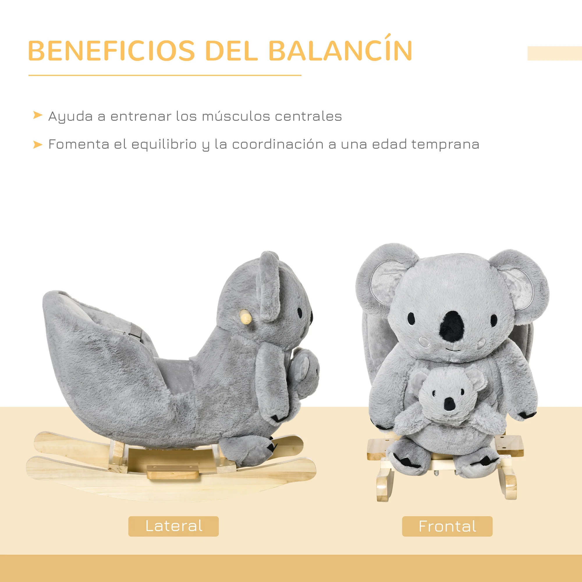 Imagen 5: HOMCOM Caballito Balancín Koala para Bebés 18-36 Meses con Sonidos 68x35x50 cm