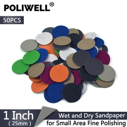 Poliwell 50 pcs 1 인치 그릿 1000/3000/5000 샌딩 디스크 작은 면적 미세 연마를위한 방수 몰려들 연마 사포