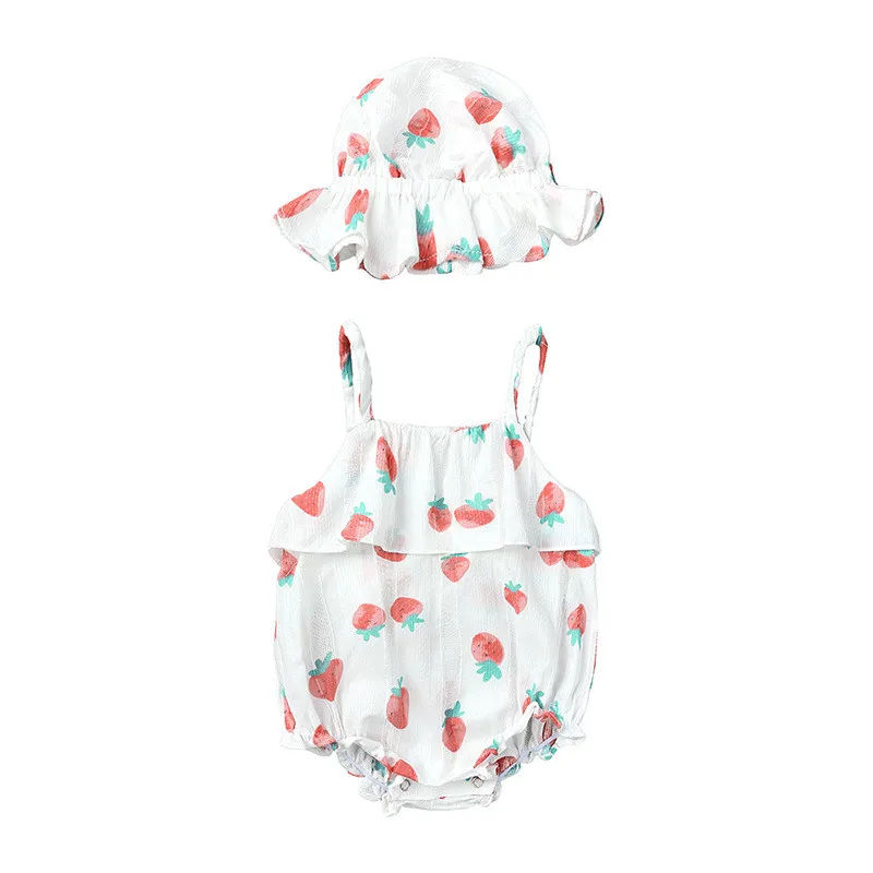 

0-24M Baby Girls Clothes Summer Sunsuit Floral Print Princess Rompers+Sun Hat Brief Set Infant Outfit Newborn Jumpsuit Clothes