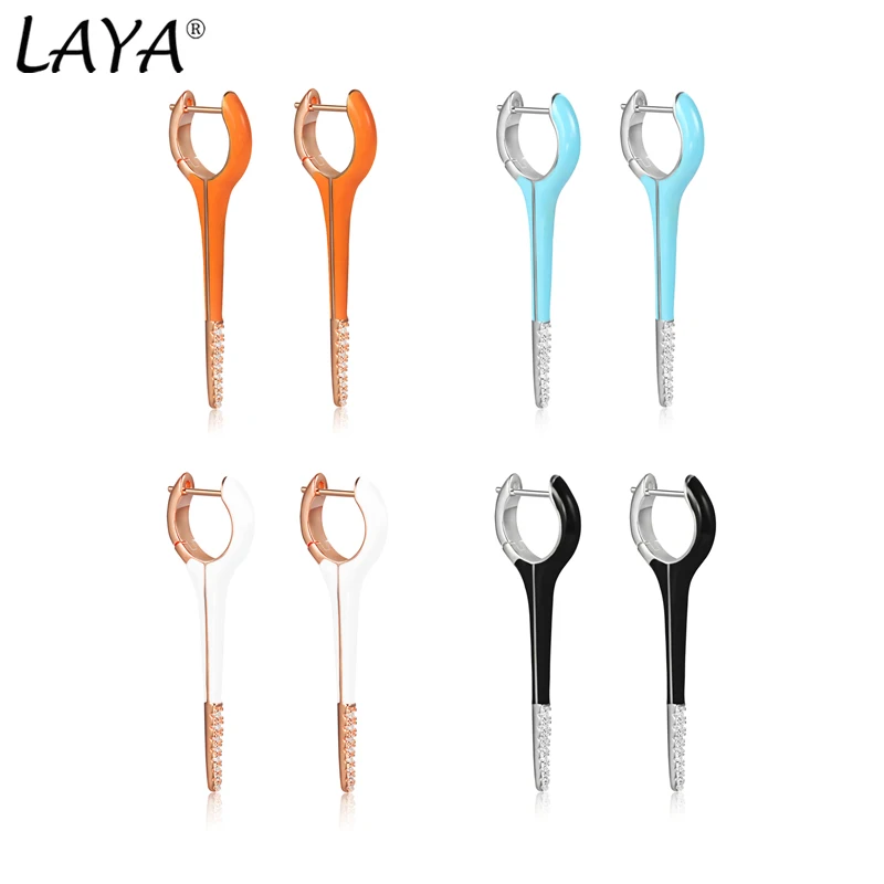 Laya 925 Sterling Silver Free Shipping High Quality Zircon Fashion Irregular Earrings For Women Charm Jewelry Handmade Enamel