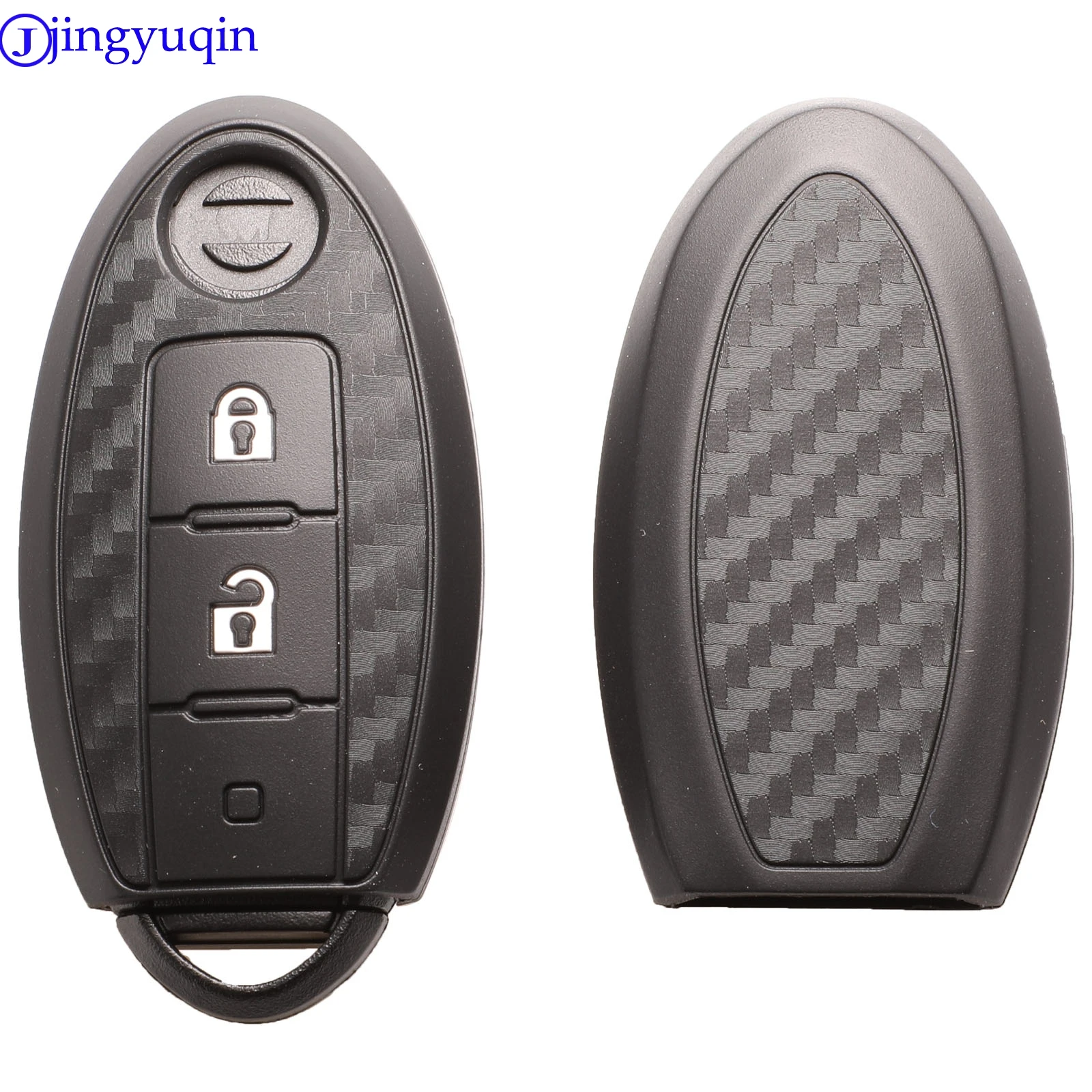 jingyuqin 2/3Btns Carbon Silicone Car Key Case For Nissan X-Trail 370Z Cube Micra Qashqai Juke Leaf Tiida Cube Quest Versa