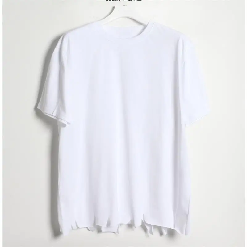 Men's Short Sleeve T-Shirt Summer New Yamamoto Style Irregular Cutting Leisure Loose Large Size Round Collar Half Sleeve