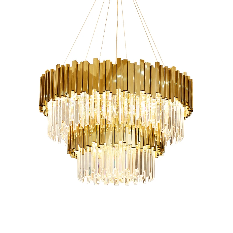 Lustre en cristal d\'acier inoxydable de déco d\'art d\'or postmoderne, lustre d\'éclairage, lampes suspendues, marbre, salle à manger