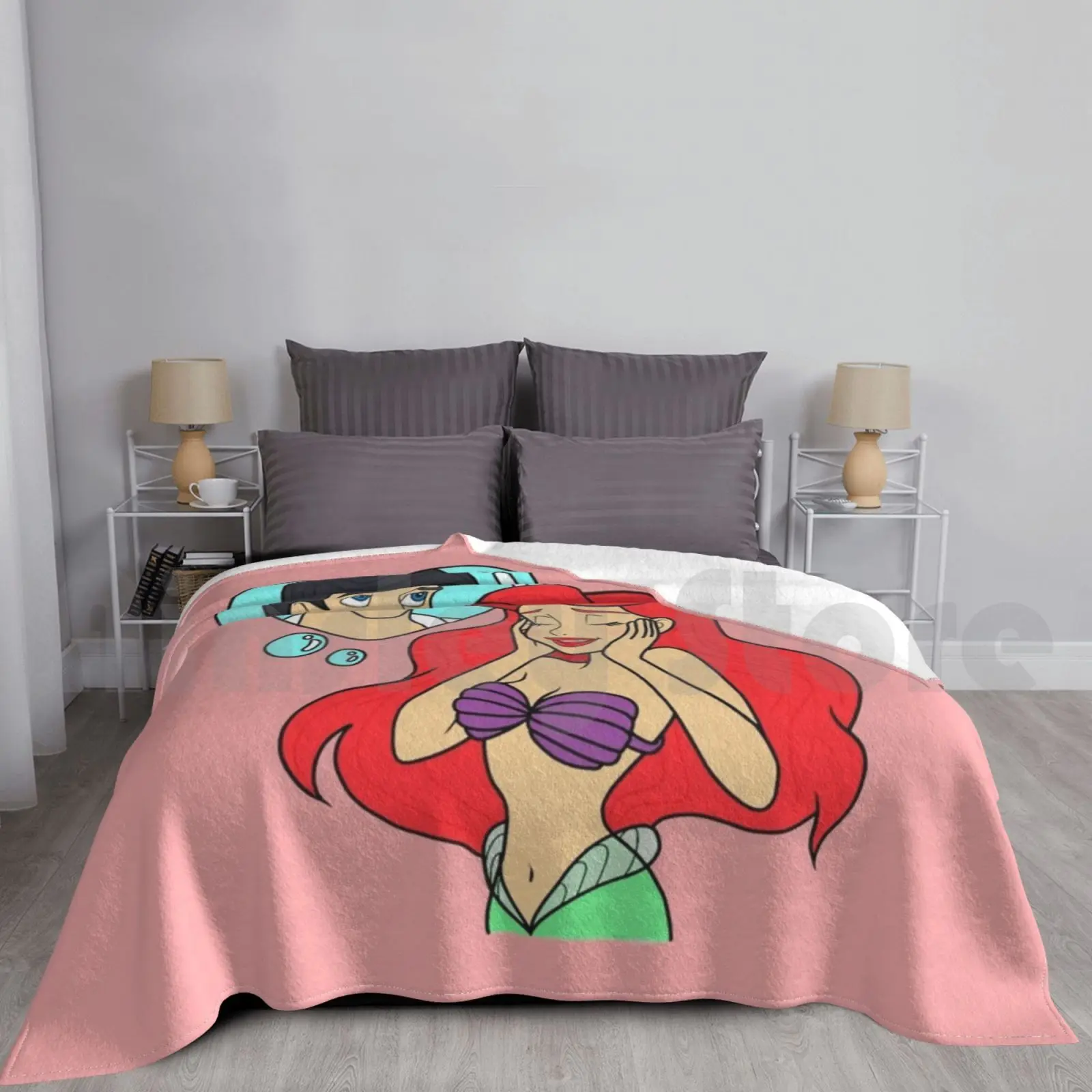 

Daydream Blanket For Sofa Bed Travel Mermaid Prince Princess Red Hair Redhead Sea Ocean Siren Love Story Romance