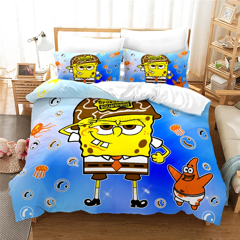 SpongeBobs Patrick Star and Squidward Tentacles Print 3d Bedding Set Bed Linen Bedclothes Duvet Cover Pillowcase Queen King Size