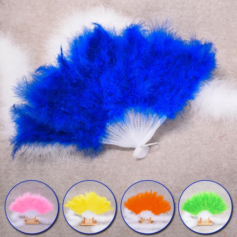 High Quality Full Velvet Fluffy Feather Hand Fan Dance Stage Show Props Wedding Party Decoration Elegant Lady Feather Fan