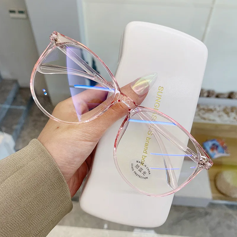 2021  Round Computer Glasses Anti Blue Light Glasses Blocking Men Women Super Light Frame Eyeglasses Pink Clear Spectacles