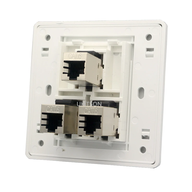 3 Ports Straight CAT6 RJ45 Shielded Female CAT.6 LAN Faceplate In White For Computer Internet Plug Connector