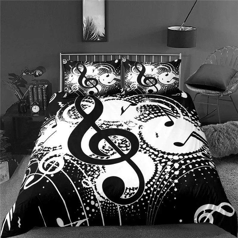 

3D Bedding Sets 2/3Pcs Music Note Guitar Printed Duvet Cover Set Soft Quilt Cover Pillowcase Home Textile Queen and King Size