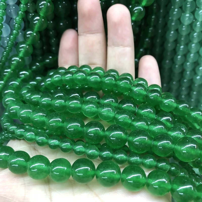 Natural Green Malay Jades Stone Round Loose Ball Beads for DIY Necklace Bracelet Jewelry Making 4 6 8 10 12 mm 15\