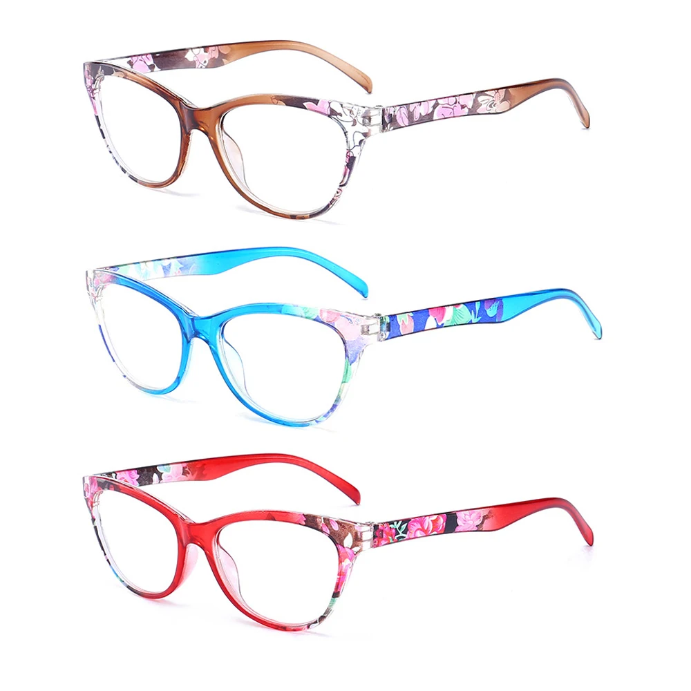 

New Reading Glasses Women Flower Leg Cat Eye Frame Presbyopic Glasses PC Red Fast Sight Eyewear Fast Shipping