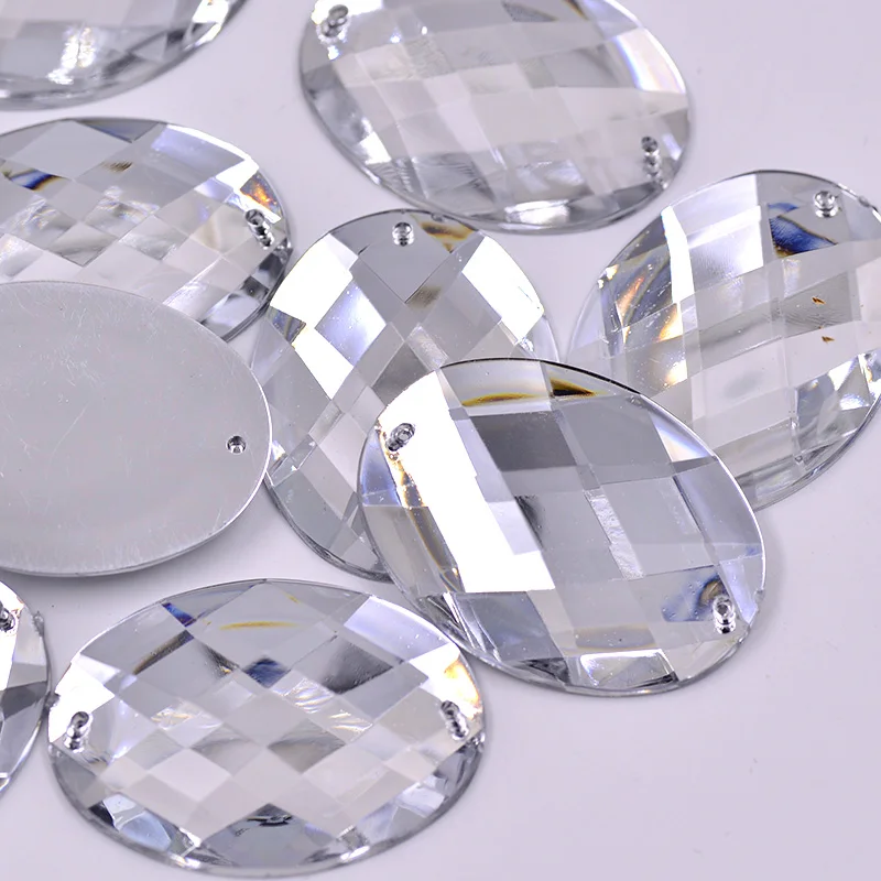 JUNAO 30*40mm AB Sew On Rhinestones Flatback Acrylic Gems Big Strass Crystal Oval Shape Stones For Clothes Crafts Decoration