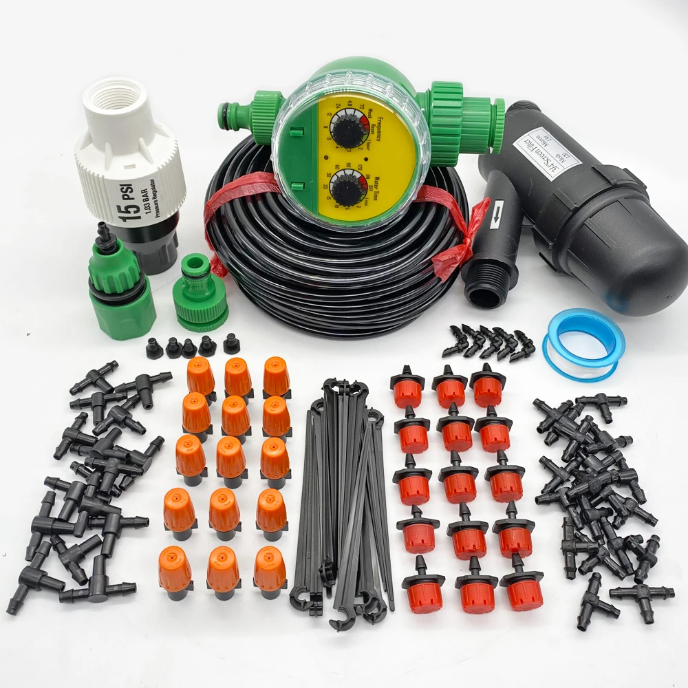 20M Drip Irrigation System Automatic Watering Irrigation System Kit Garden Hose Mist Irrigation System Kits Adjustable Dripper