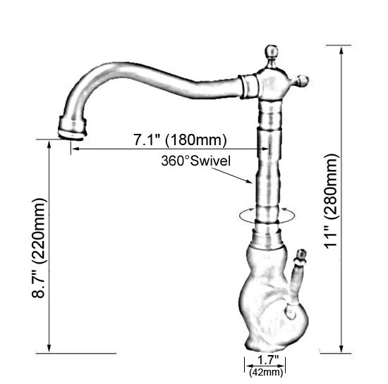 Latão polido Chrome Único Punho Um Buraco Bacia Banheiro Kitchen Sink Faucet Bica Giratória Torneira Misturadora mnf933