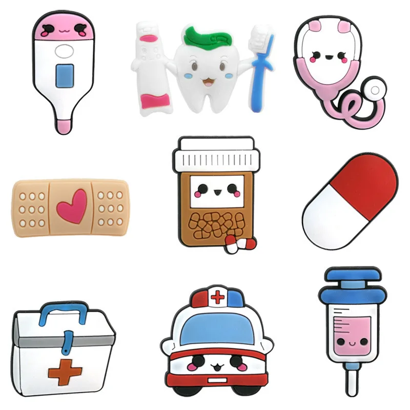 Cute charms Shoe Decoration Buckle Accessories DIY Combination emergency doctor nurse echoscope capsule sanitize