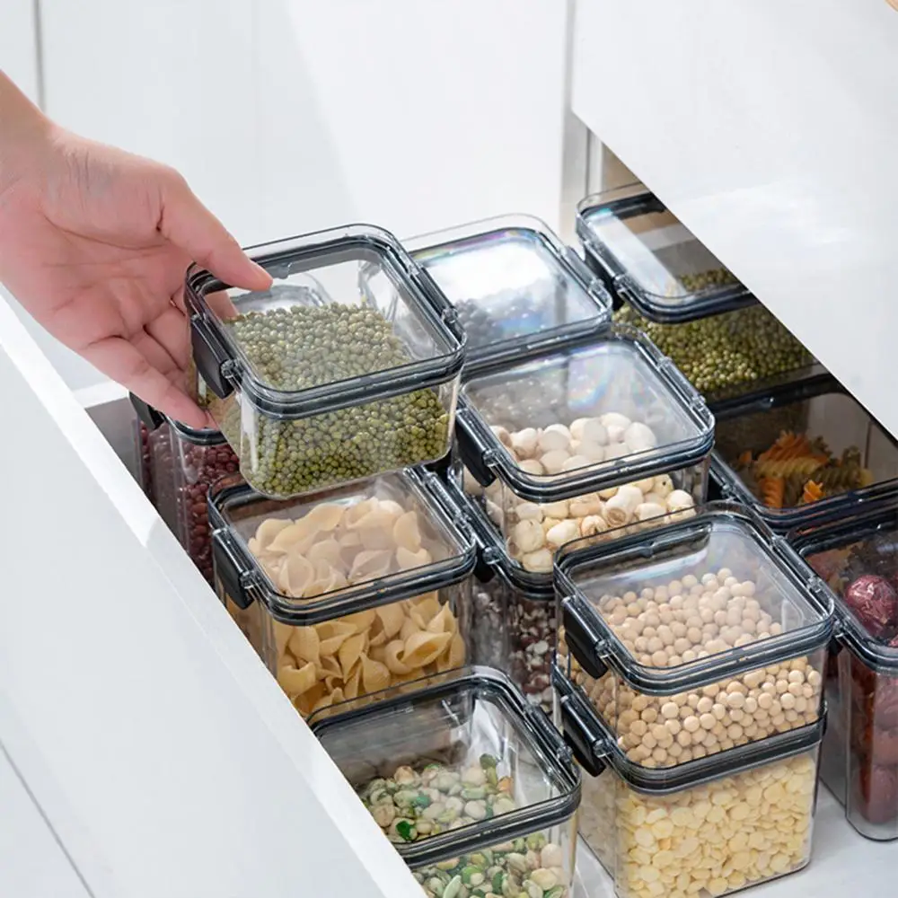 Caja de almacenamiento de alimentos transparente, contenedor a prueba de humedad, botella de grano, tarro, suministro de cocina