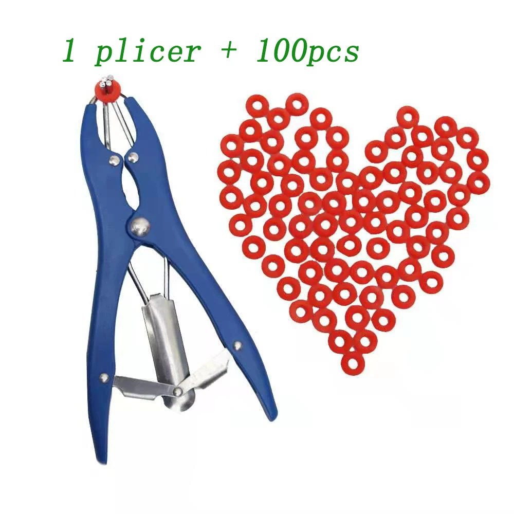 1PC Piglet Sheep Tail Castration Forceps Plicer With 100PCS High Elastic Particulate Rubber Ring Farm Animal Livestock Supplies