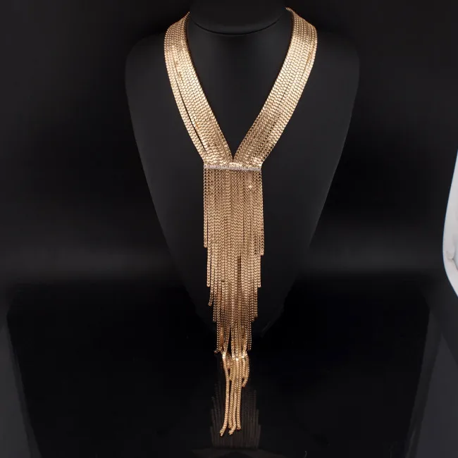 Bohemian Maxi Long Chains Tassel Big Chunky Statement Necklace For Women Vintage Collar Necklace Gold Silver Color Jewelry
