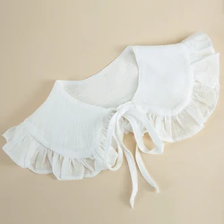 White Shawl Doll False Fake Collar for Women Girls Ruffled Trim Detachable Half Shirt Lapel Blouse Lace-Up Bandage Scarf