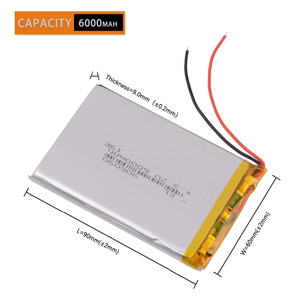 3.7 polymer lithium battery 906090 6000MAH GPS mobile power flat battery Rechargeable Li-ion Cell For Tablet MID Digital Product