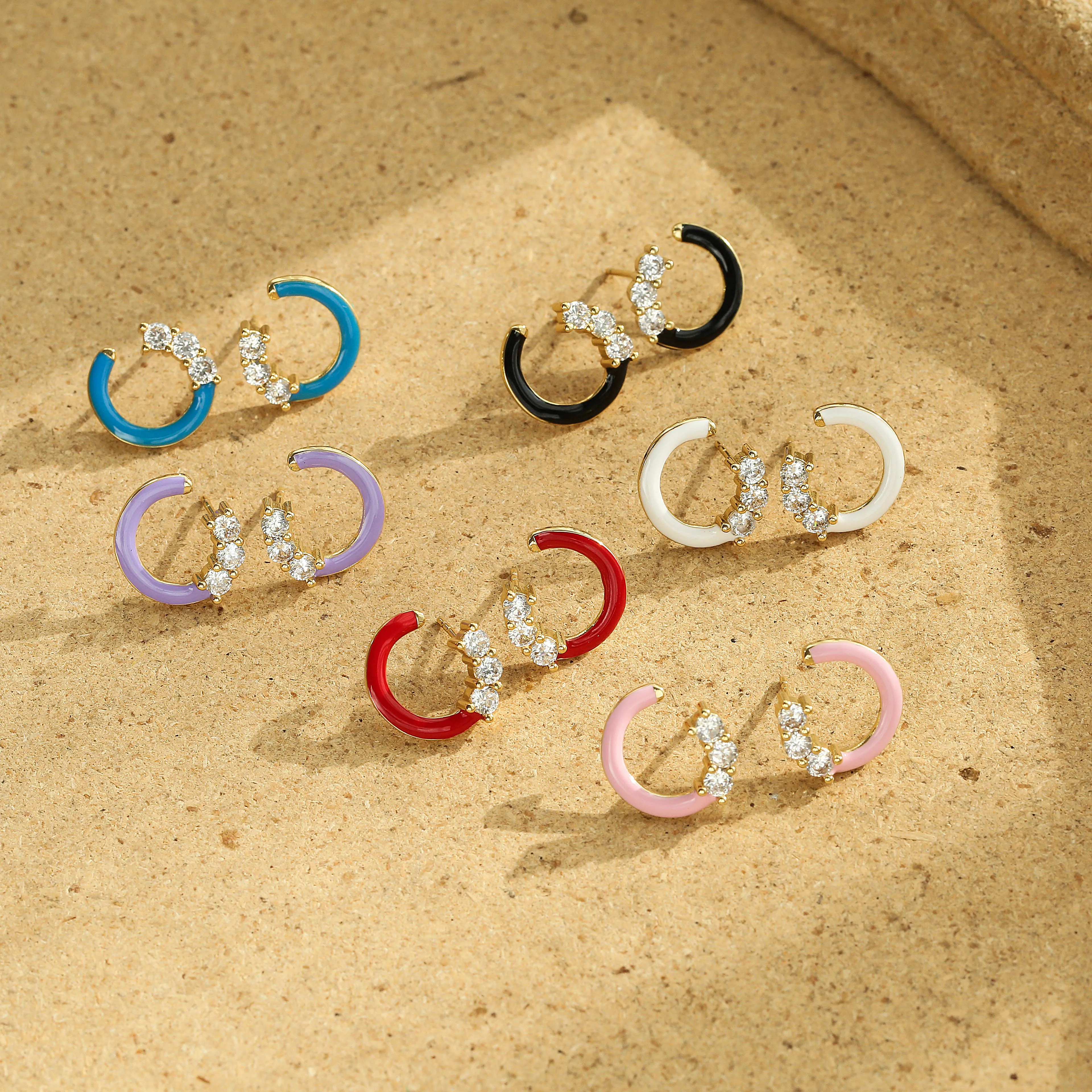 HECHENG,1 pair,Fashion Colorful Earrings,Cute C Shapr Enamel CZ Ear Stud,New Design Women Jewelry Wholesale