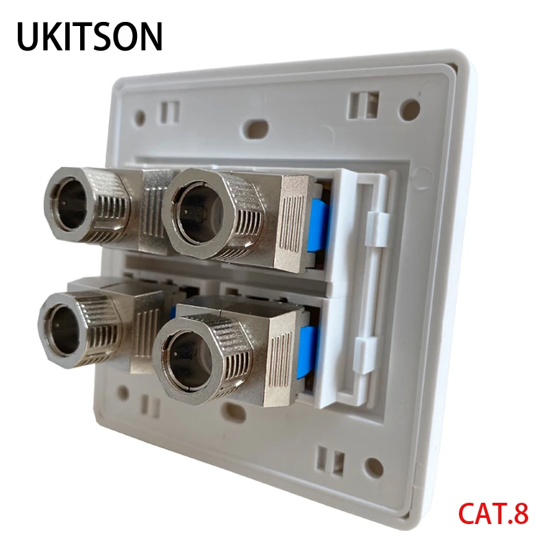 4 Ports CAT8 RJ45 Outlet Socket 40Gbps 2000MHz Network Speed Four Plug CAT.8 Internet Wall Panel In White Color