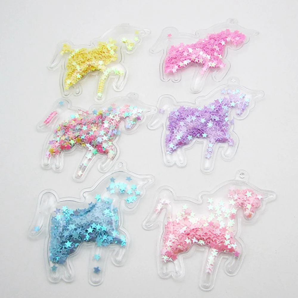 100pcs/lot Fantasy Transparent PVC Unicorn patch applique with star Sequin For Clothes Cake Clip Headwear Accessories