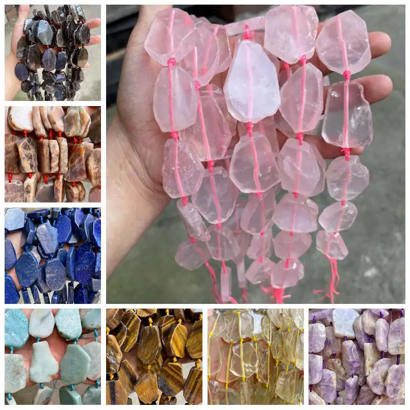 Natural Multicolor Stone Spacer Loose Beads 20-40mm Flat Irregular Shape DIY Jewelry Making 9-10Pcs wk438