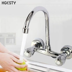 Double Handle Wall Mounted Basin Faucets Hot and Cold Water Shower Faucets Dual Hole Bathroom Sink Wash Basin Water Mixer Tap