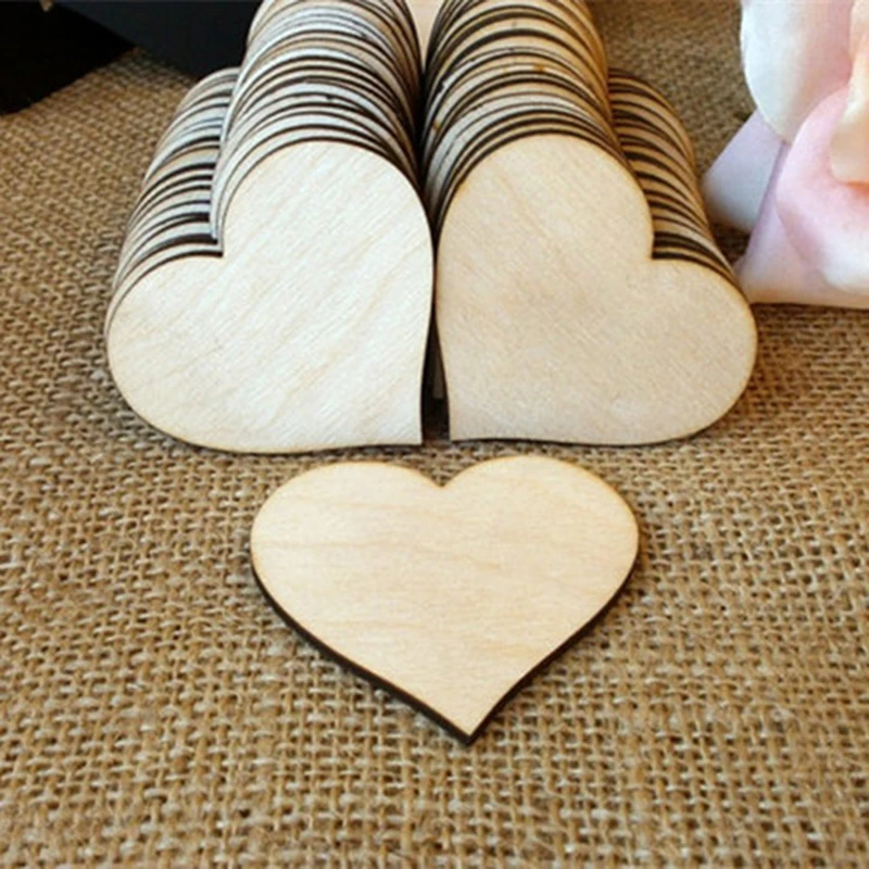 Piezas de cartón con forma de corazón de madera para niños, suministros para fiestas de cumpleaños, manualidades para álbum de recortes, decoración de bodas y Navidad, 20mm, 100