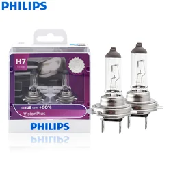 Philips H7 VisionPlus 12V 55W PX26d Halogen Car Headlight VP +60% Bright Auto Lamps Original Light New Bulbs 12972VPS2, 2X