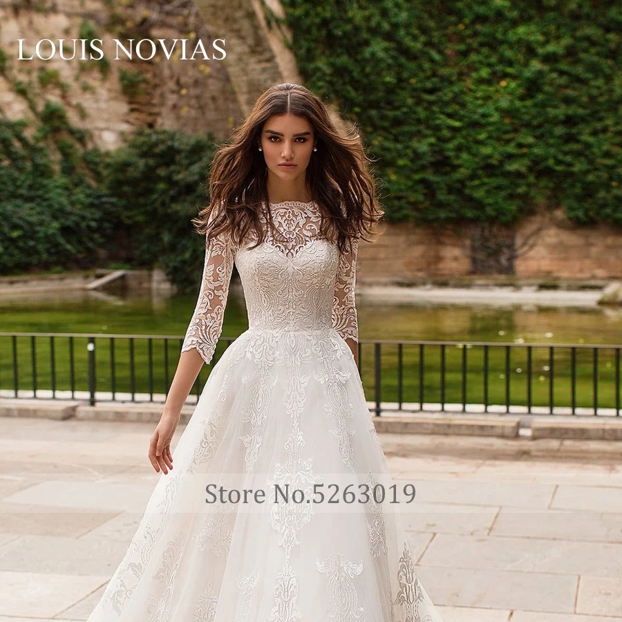 LOUIS NOVIAS Vestido De Casamento Novo Floresta Simples De Mangas Compridas Branco Noiva Com Ombros Finos Arrastando Sonho Rendas