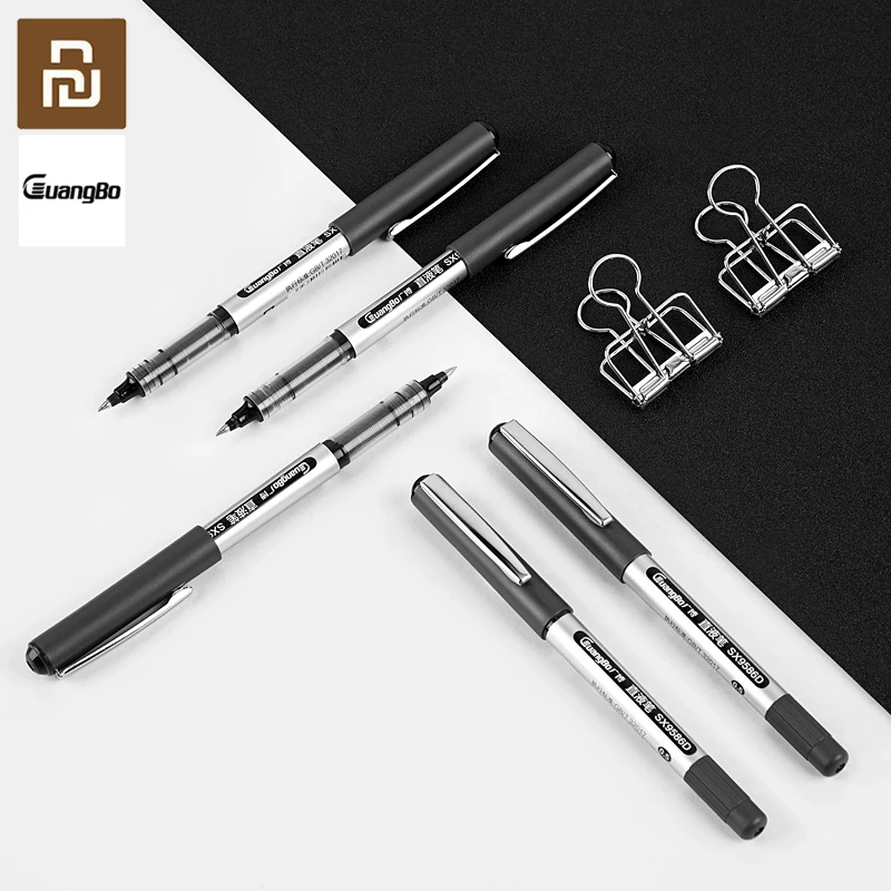 Youpin Guangbo Roller Pen 12PC Straight Liquid Pen 0.5MM Black Ink Metal Clip Fast Dry Pen Write Smoothly Bullet Pen For Student