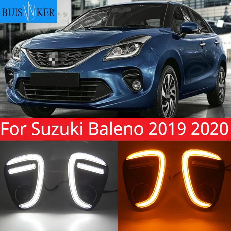 

1 Pair LED DRL Daytime Running Lights Fog Lamp cover with yellow turn signals daylight For Suzuki Baleno 2019 2020