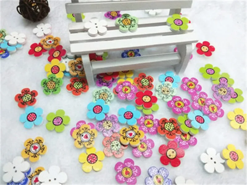 Wholesale/Retailed 100Pcs/Lot Flower Painting Wooden Buttons For Children Clothing Diy Gift Decoration Card