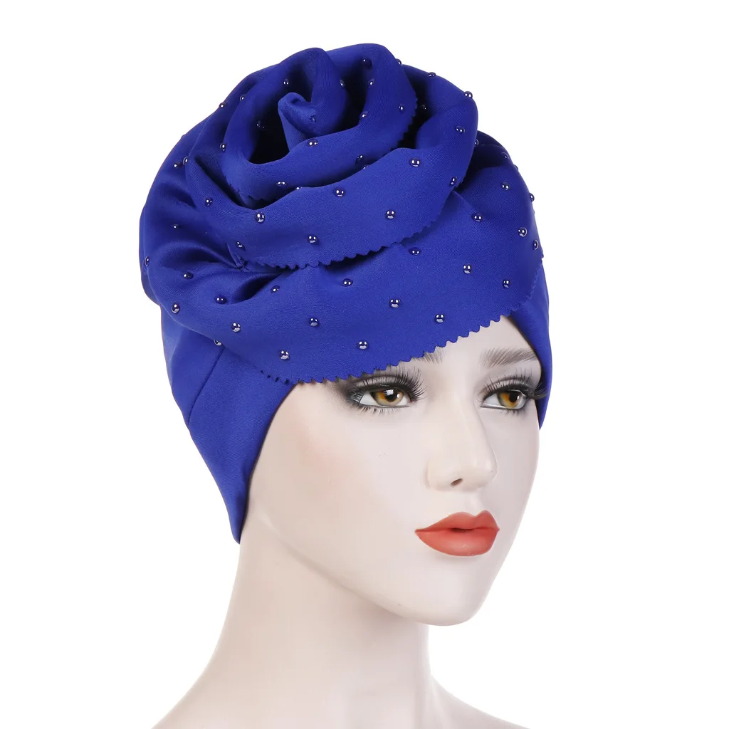 Hand Cut Oversized Flower Ceramic Ruffled Solid Color Headscarf Hat Girl Space Cotton Hat Skullies Beanies Hats for Women Turban