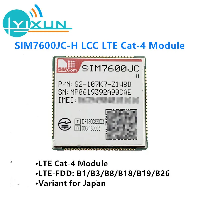 SIMCOM SIM7600JC-H LCC LTE Cat4 Module 150Mbps for downlink and 50Mbps for uplink LTE-FDD B1/B3/B8/B18/B19/B26 Variant for Japan