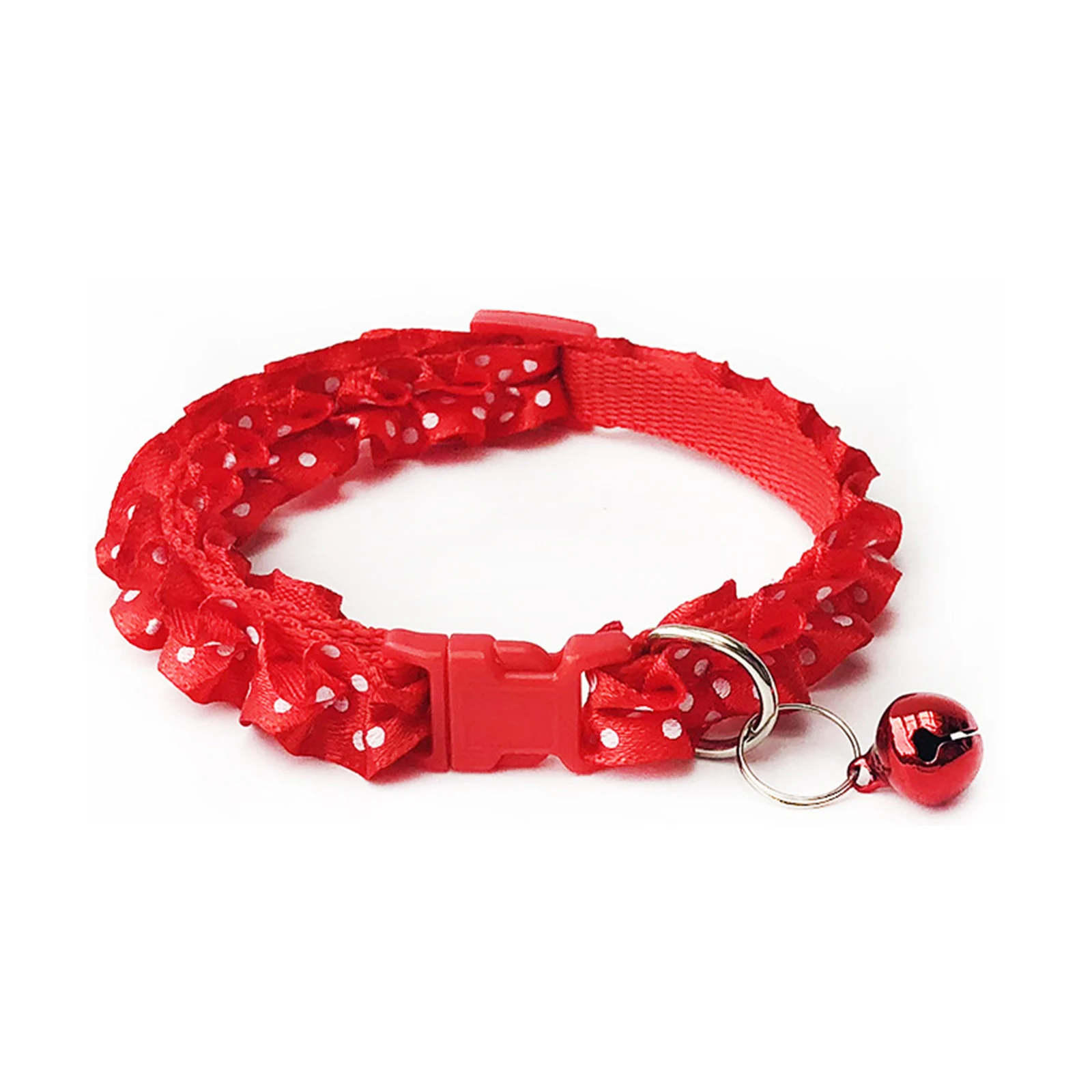 Lace Adjustable Pet Collar Dot With Bell Dog Collar Pet Supplies 20cm Long - 34cm Long, 1 Piece
