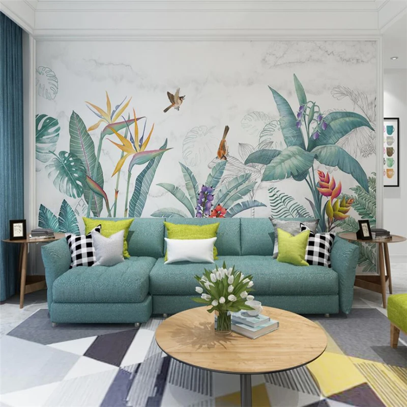 European Retro Custom Tropical Rainforest Basho Coconut Tree Wallpaper Mural Oil Painting Personalized Wall Decor Landscape